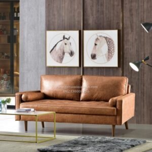Sofa 2 Seater Kulit Coklat Vintage Mid Century Modern