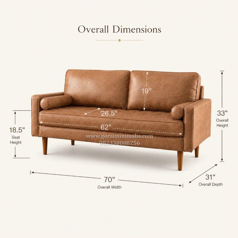 Sofa 2 Seater Kulit Coklat Vintage Mid Century Modern (2)