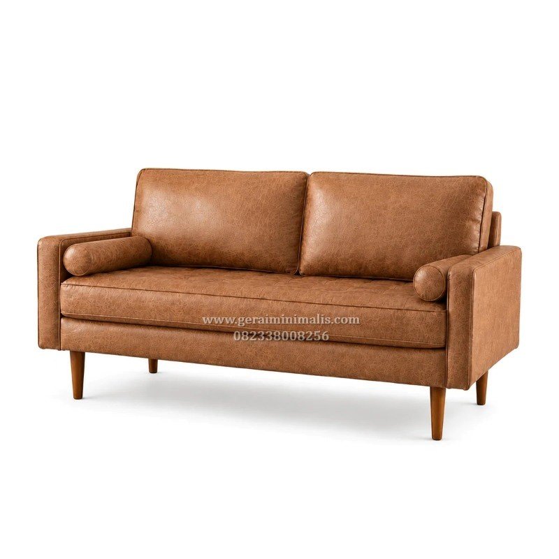Sofa 2 Seater Kulit Coklat Vintage Mid Century Modern (3)