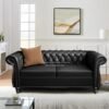 Sofa 2 Seater Kulit Hitam Chesterfield Mewah Modern