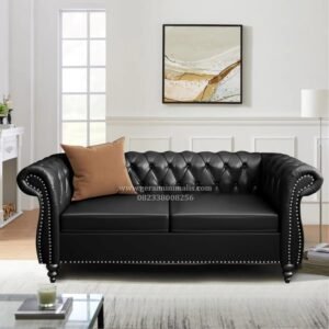 Sofa 2 Seater Kulit Hitam Chesterfield Mewah Modern