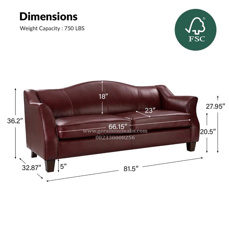 Sofa 2 Seater Kulit Maroon Mid Century Minimalis (3)
