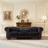 Sofa 3 Seater Kulit Hitam Chesterfield Mewah Klasik