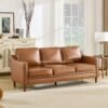 Sofa 3 Seater Kulit Minimalis Modern Kaki Kayu