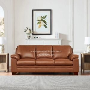 Sofa 3 Seater Kulit Modern untuk Ruang Keluarga