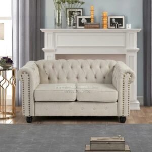 Sofa Dua Dudukan Kain Cream Chesterfield Klasik Elegan