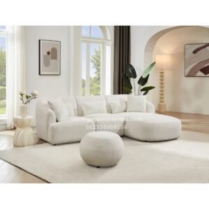 Sofa L Boucle Putih Modern Curved Japandi Luna