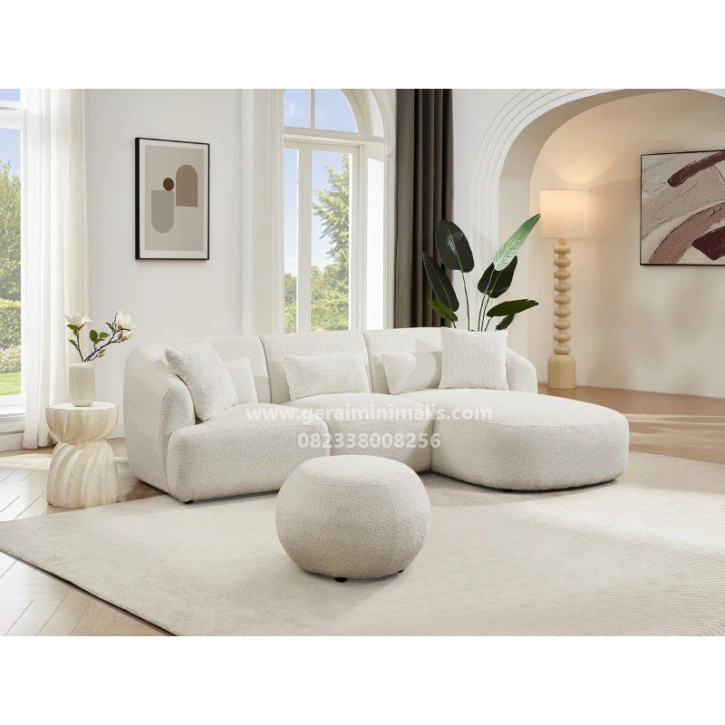 Sofa L Boucle Putih Modern Curved Japandi Luna