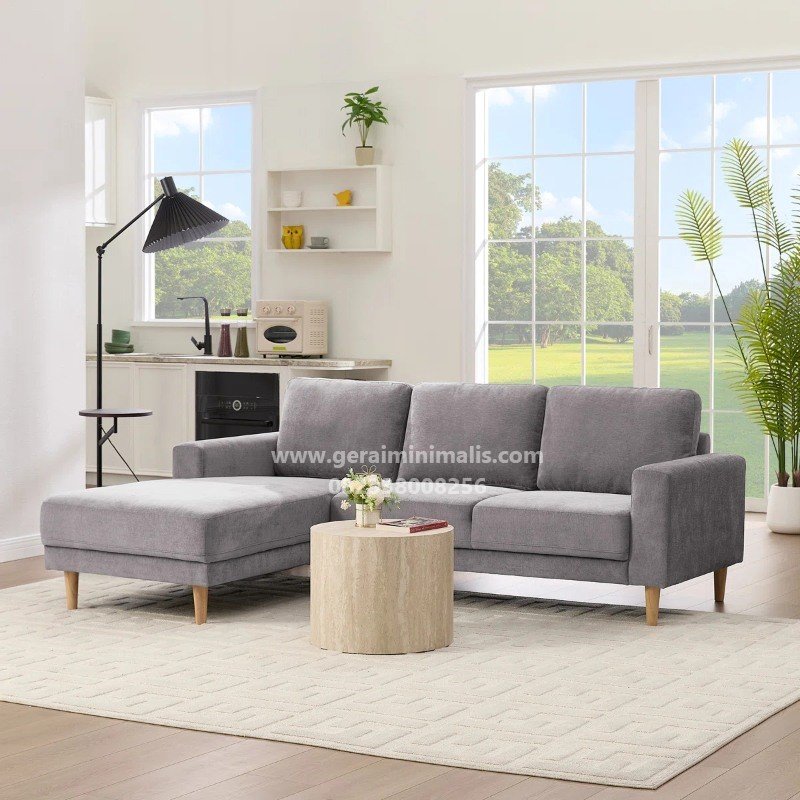 Sofa L Minimalis Abu Scandinavian dengan Chaise Nara (2)