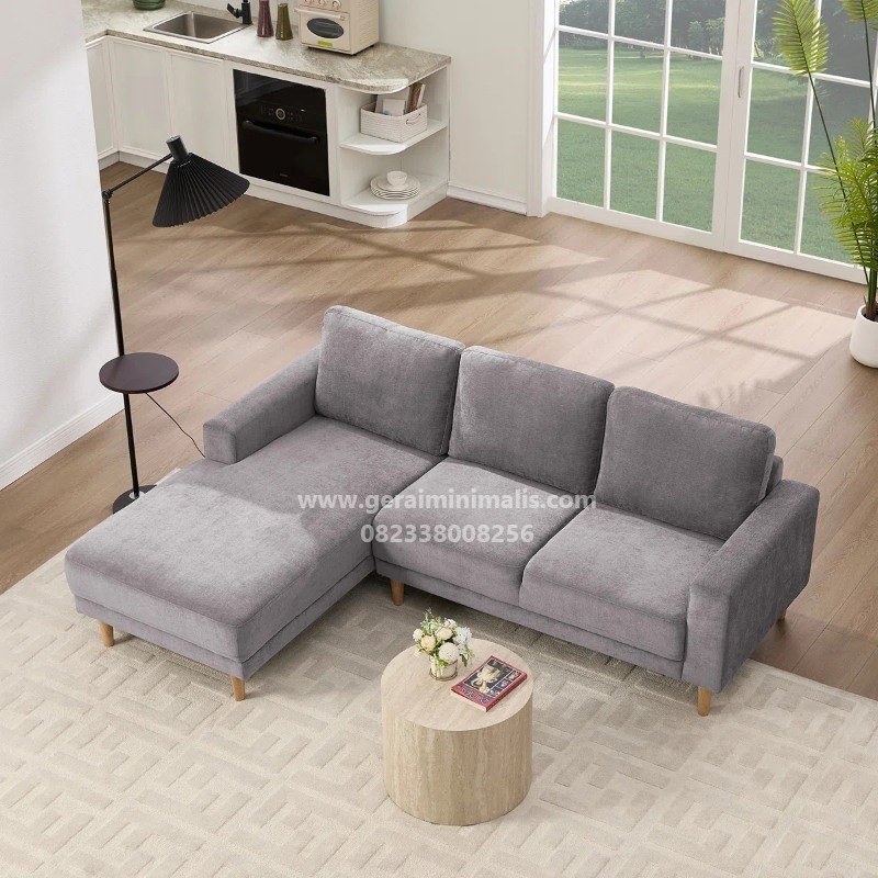 Sofa L Minimalis Abu Scandinavian dengan Chaise Nara (3)