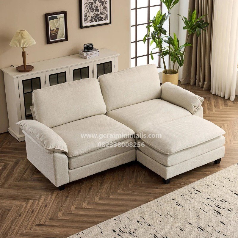 Sofa L Minimalis Cream Modern dengan Chaise Alva (3)