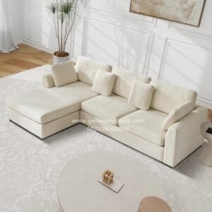 Sofa L Minimalis Cream Modern dengan Chaise Seri Vienna