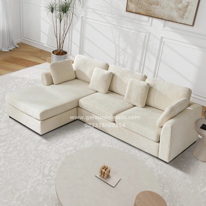 Sofa L Minimalis Cream Modern dengan Chaise Seri Vienna