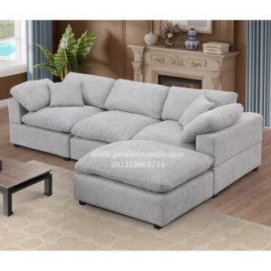 Sofa L Modular Abu Minimalis dengan Ottoman Seri Bergen