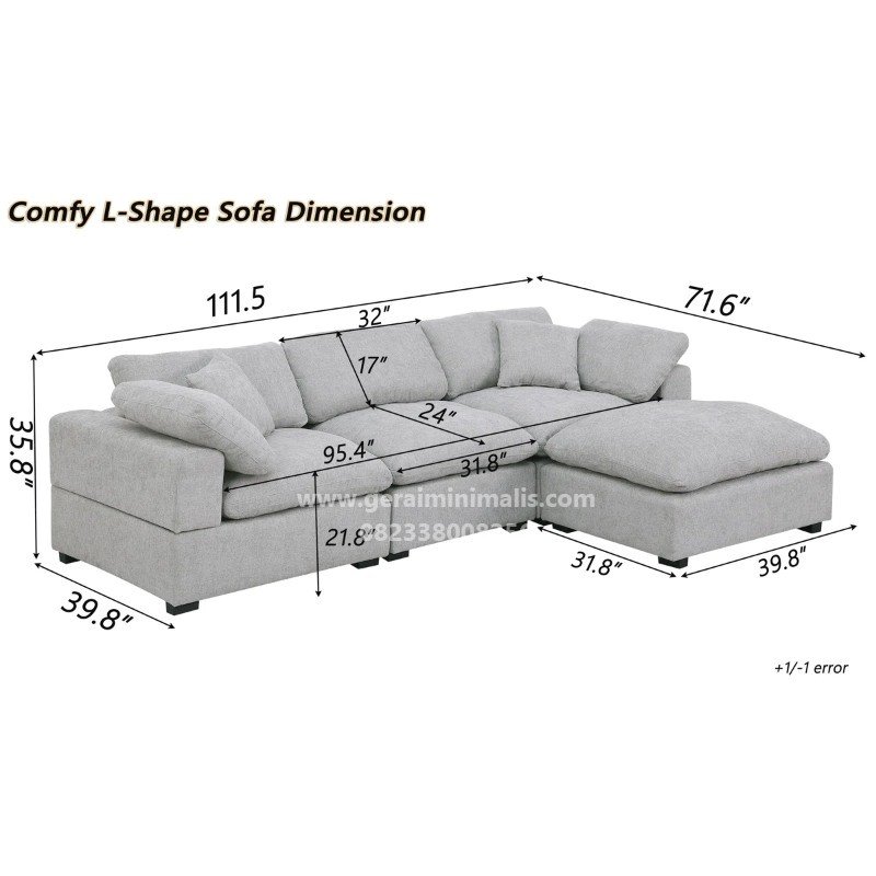 Sofa L Modular Abu Minimalis dengan Ottoman Seri Bergen (2)
