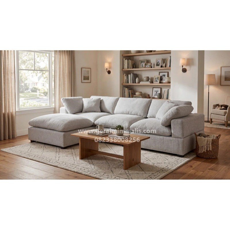 Sofa L Modular Abu Minimalis dengan Ottoman Seri Bergen (3)
