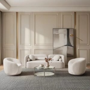 Sofa Minimalis Ruang Tamu Boucle Putih Modern Formasi 311 Dudukan Curved
