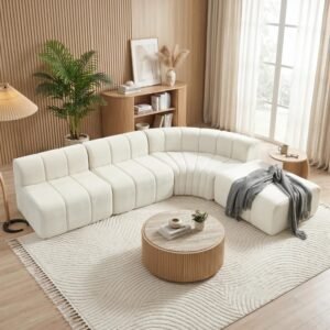Sofa Minimalis Ruang Tamu Kecil Curved Modular dengan Ottoman
