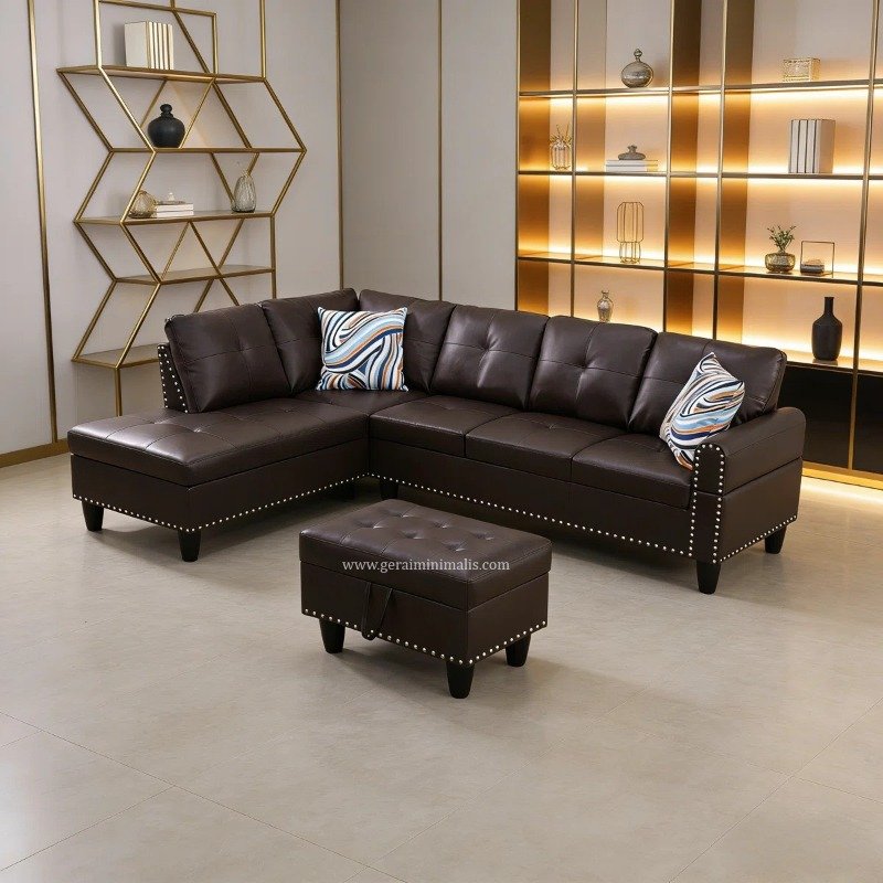 Sofa Minimalis Ruang Tamu L Shape dengan Ottoman