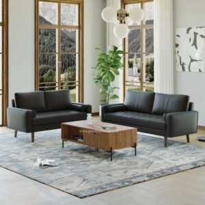 Sofa Ruang Tamu Kecil Kulit Cokelat Modern 32 Dudukan (2)