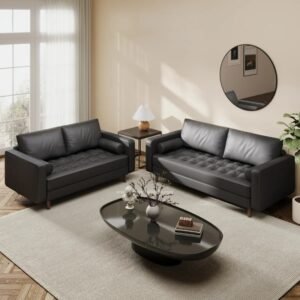 Sofa Ruang Tamu Kecil Kulit Cokelat Modern 32 Dudukan