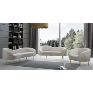 Sofa Ruang Tamu Kecil Velvet Putih Model Lengkung