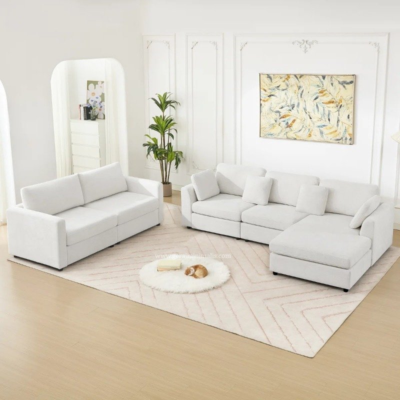 Sofa Ruang Tamu L Minimalis Modern Putih Model Sectional
