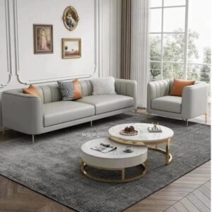 Sofa Ruang Tamu Modern Abu-Abu Formasi 31 Dudukan dengan Meja Marmer