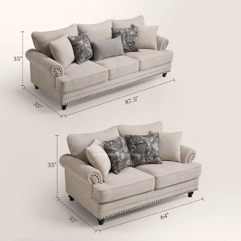 Sofa Ruang Tamu Modern Farmhouse Krem Formasi 32 Dudukan (2)