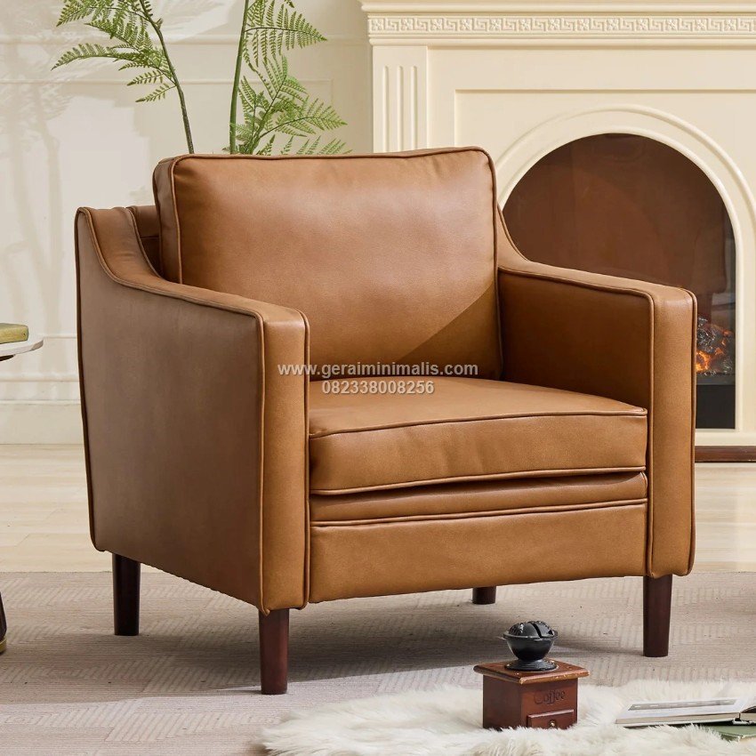Sofa Ruang Tamu Single Kulit Coklat Barton
