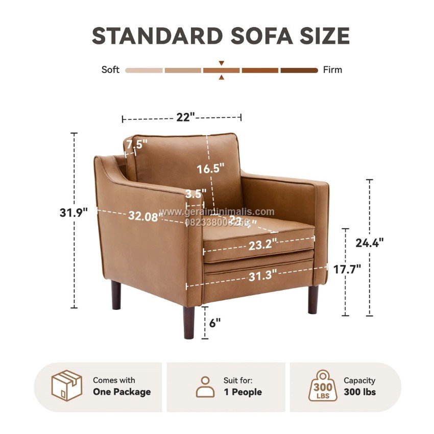 Sofa Ruang Tamu Single Kulit Coklat Barton (2)
