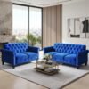 Sofa Ruang Tamu Velvet Biru 32 Dudukan Model Chesterfield
