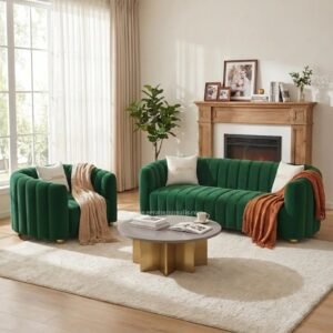 Sofa Ruang Tamu Velvet Hijau 31 Dudukan Model Rounded Arm