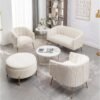 Sofa Ruang Tamu Velvet Krem Modern Set 4 Piece dengan Kursi dan Ottoman