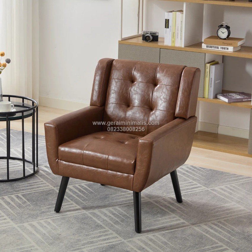 Sofa Single Kulit Tufted Mid Century Seri Denver