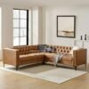Sofa Sudut Kulit Coklat Modern Chesterfield Brava