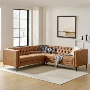 Sofa Sudut Kulit Coklat Modern Chesterfield Brava
