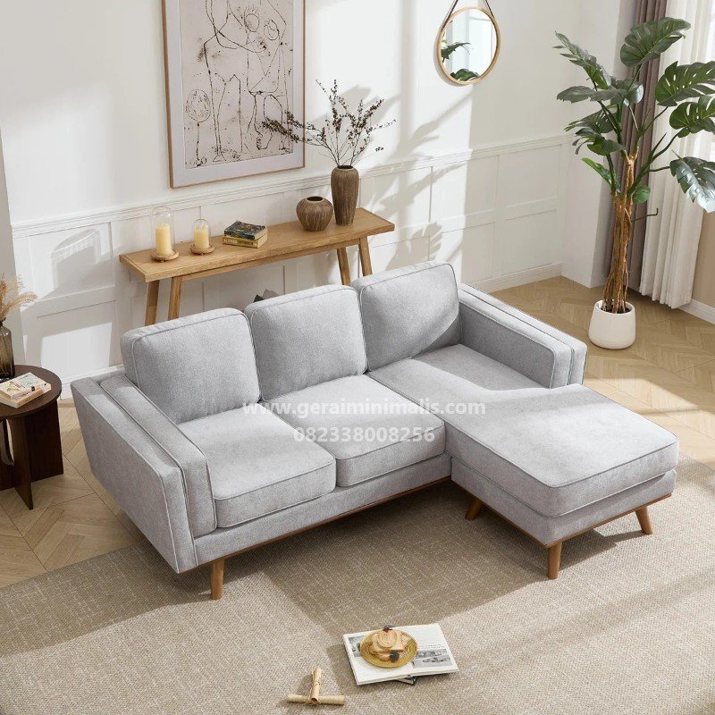 Sofa Sudut Minimalis Abu Scandinavian dengan Chaise Seri Oslo