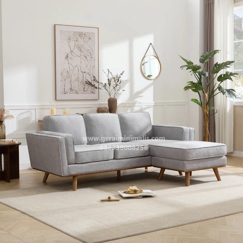 Sofa Sudut Minimalis Abu Scandinavian dengan Chaise Seri Oslo (2)