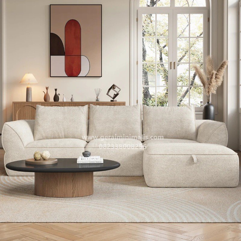 Sofa Sudut Minimalis Cream Modular dengan Ottoman Livia (3)