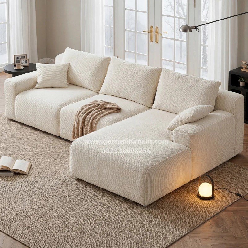 Sofa Sudut Modern Cream Modular L Besar Celine