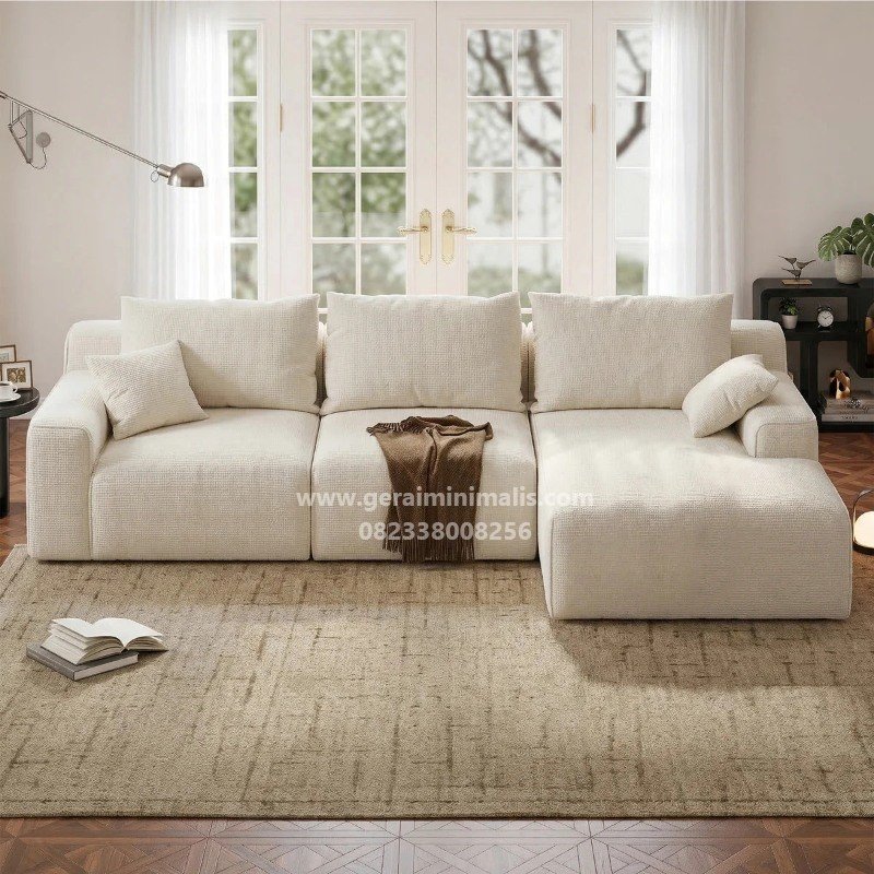 Sofa Sudut Modern Cream Modular L Besar Celine (2)