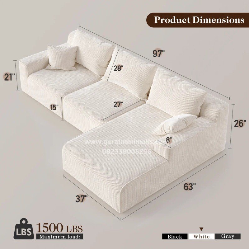 Sofa Sudut Modern Cream Modular L Besar Celine (3)