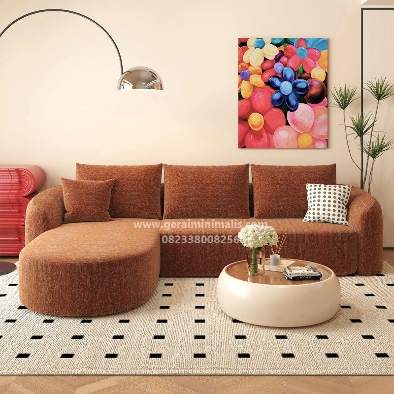 Sofa Sudut Modern Terracotta Curved Minimalis Seri Verona