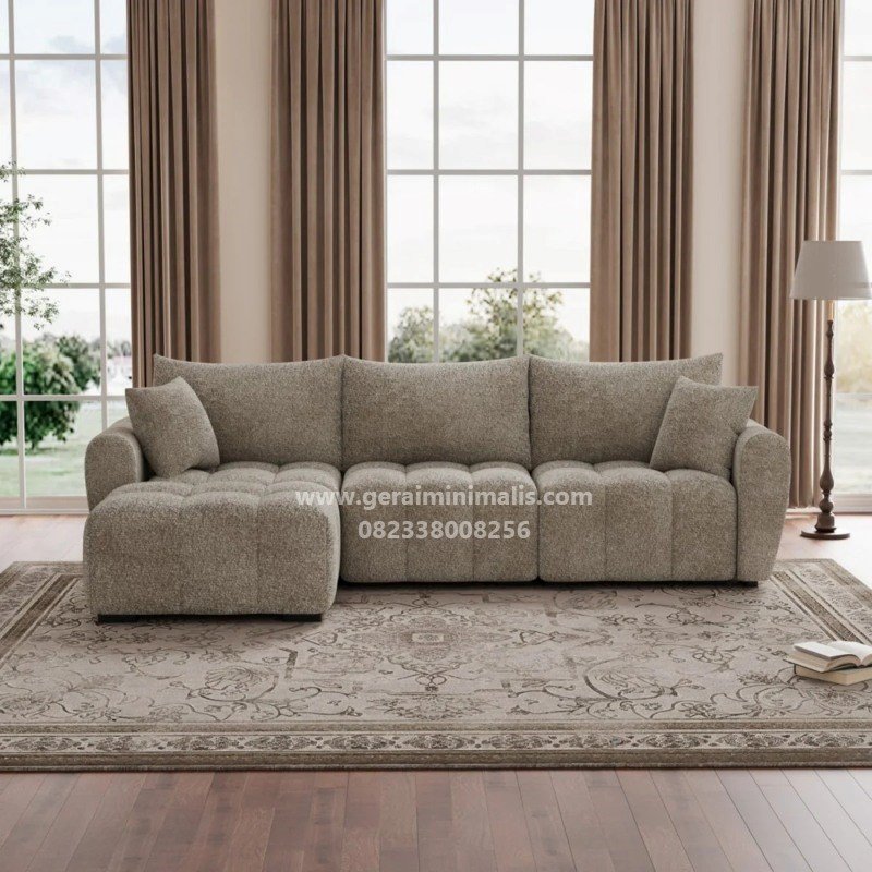 Sofa Sudut Modular Boucle Beige Modern Elora