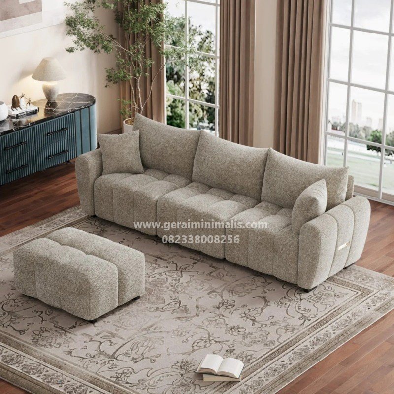 Sofa Sudut Modular Boucle Beige Modern Elora (3)