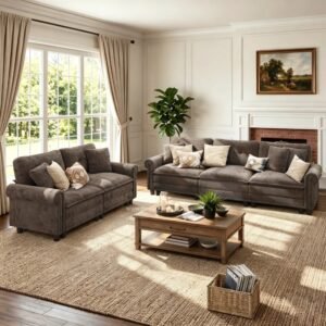 Sofa Tamu Klasik Elegan 32 Dudukan dengan Detail Nailhead
