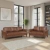 Sofa Tamu Kulit Sintetis Cokelat Klasik Model Rolled Arm 32 Dudukan