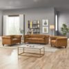 Sofa Tamu Kulit Sintetis Cokelat Model Chesterfield Formasi 321 Dudukan