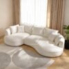 Sofa Tamu L Boucle Putih Curved dengan Chaise